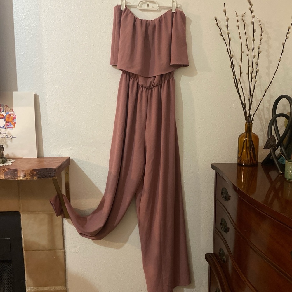Romantic Pink Off-Shoulder Jumpsuit with Ruffle Overlay